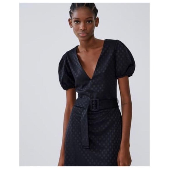 Zara - Puff Sleeve Polka Dot Dress - Picture 2 of 9